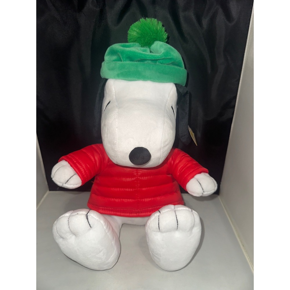Peanuts Snoopy Plush Winter Puffer Jacket Green Beanie Hat 14 Inch Stuffed Toy
